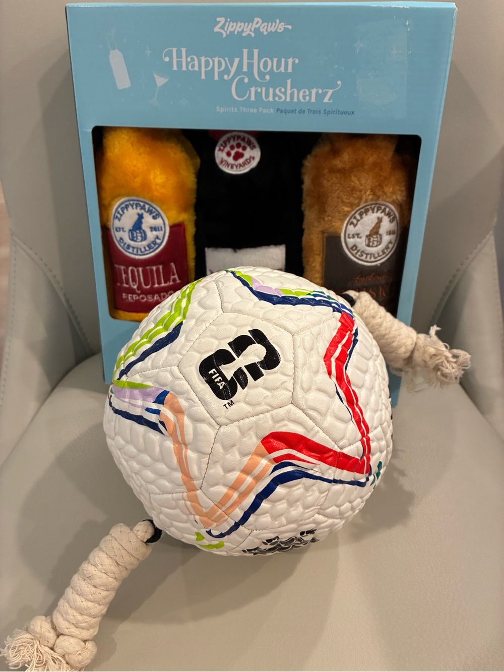 ZippyPaws HappyHour Crusherz and Action Tug Fifa Rope Dog Toy